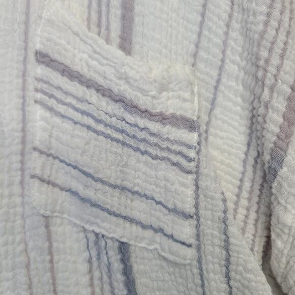 Kana Sol White Blue Stripes Cover Up Button Down Shirt Size Large - Picture 3 of 9